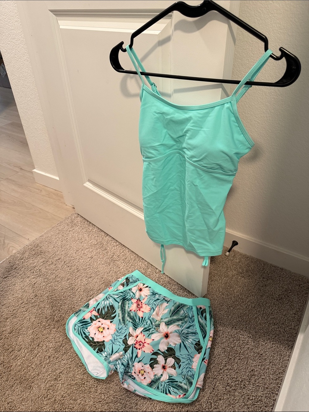 Amazon Kids Mint Green Tankini Top with Floral Mint Shorts